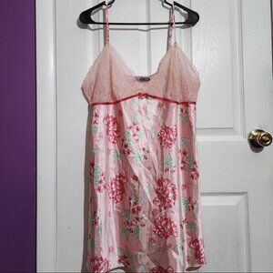 Pink Floral Lace Satin Chemise
